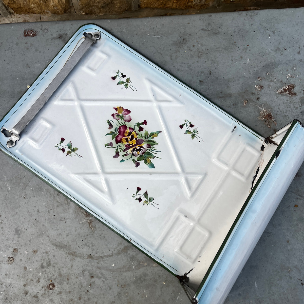 Vintage French Enamel Kitchen Utensil Rack