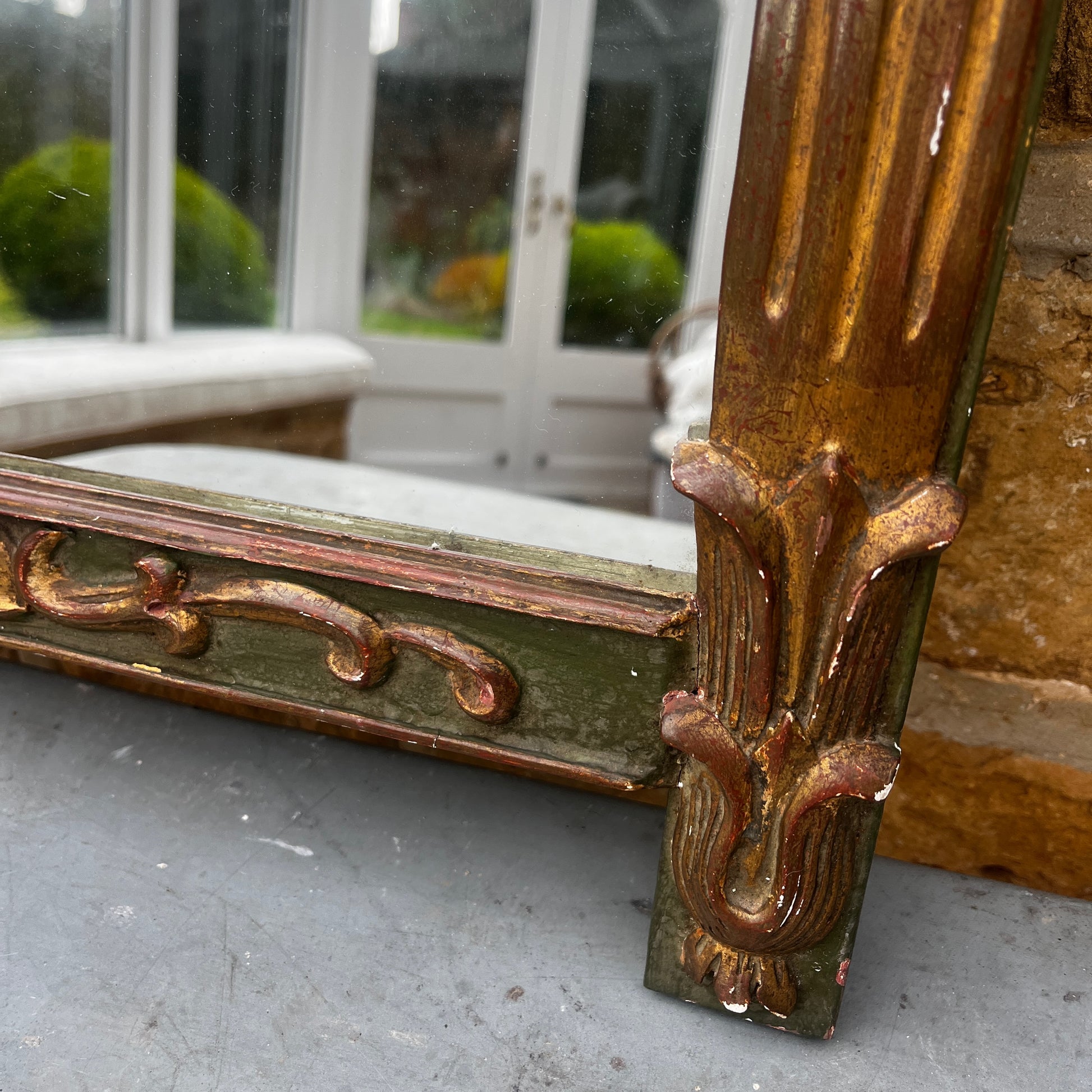 Antique French LouisXV! style carved giltwood and painted mirror