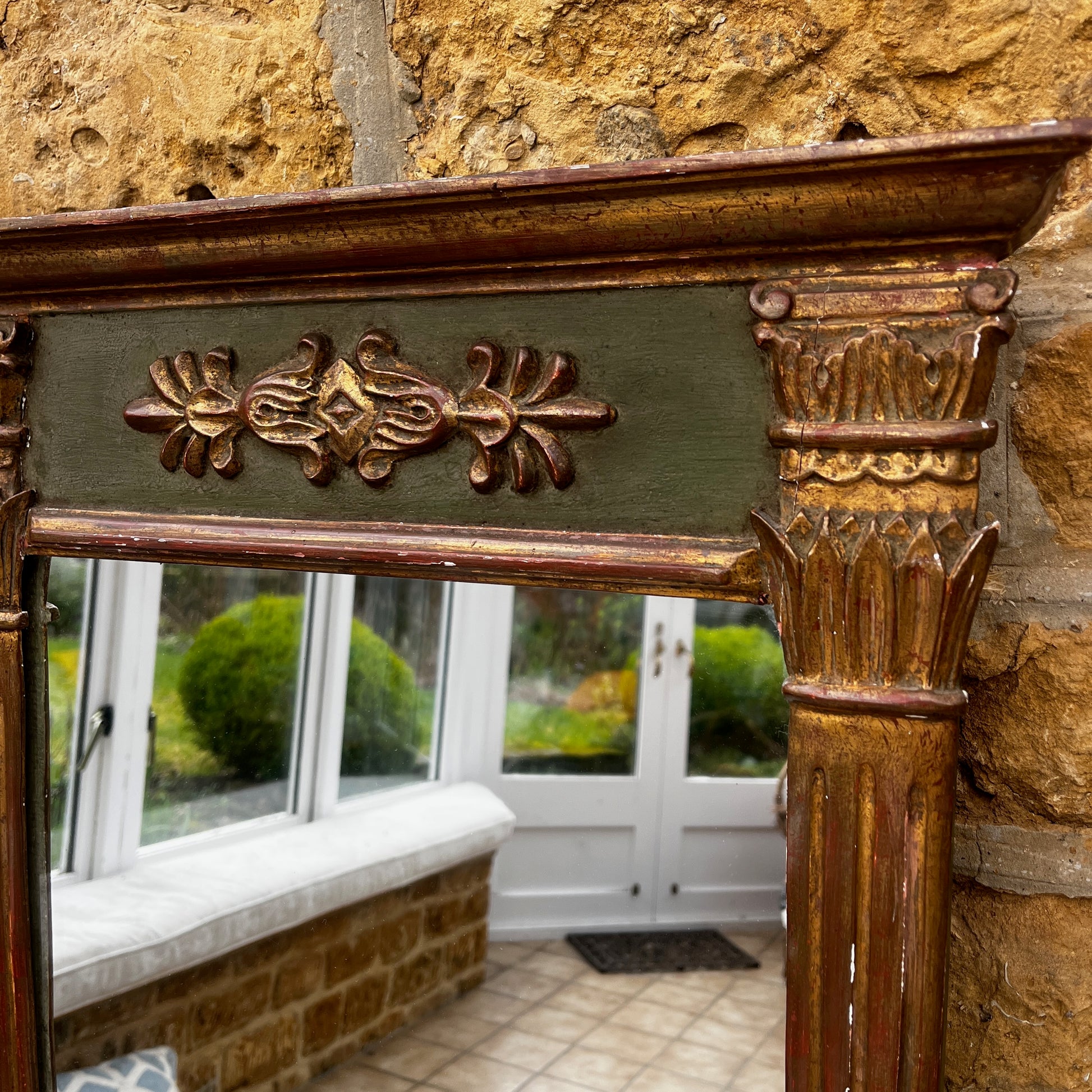 Antique French LouisXV! style carved giltwood and painted mirror