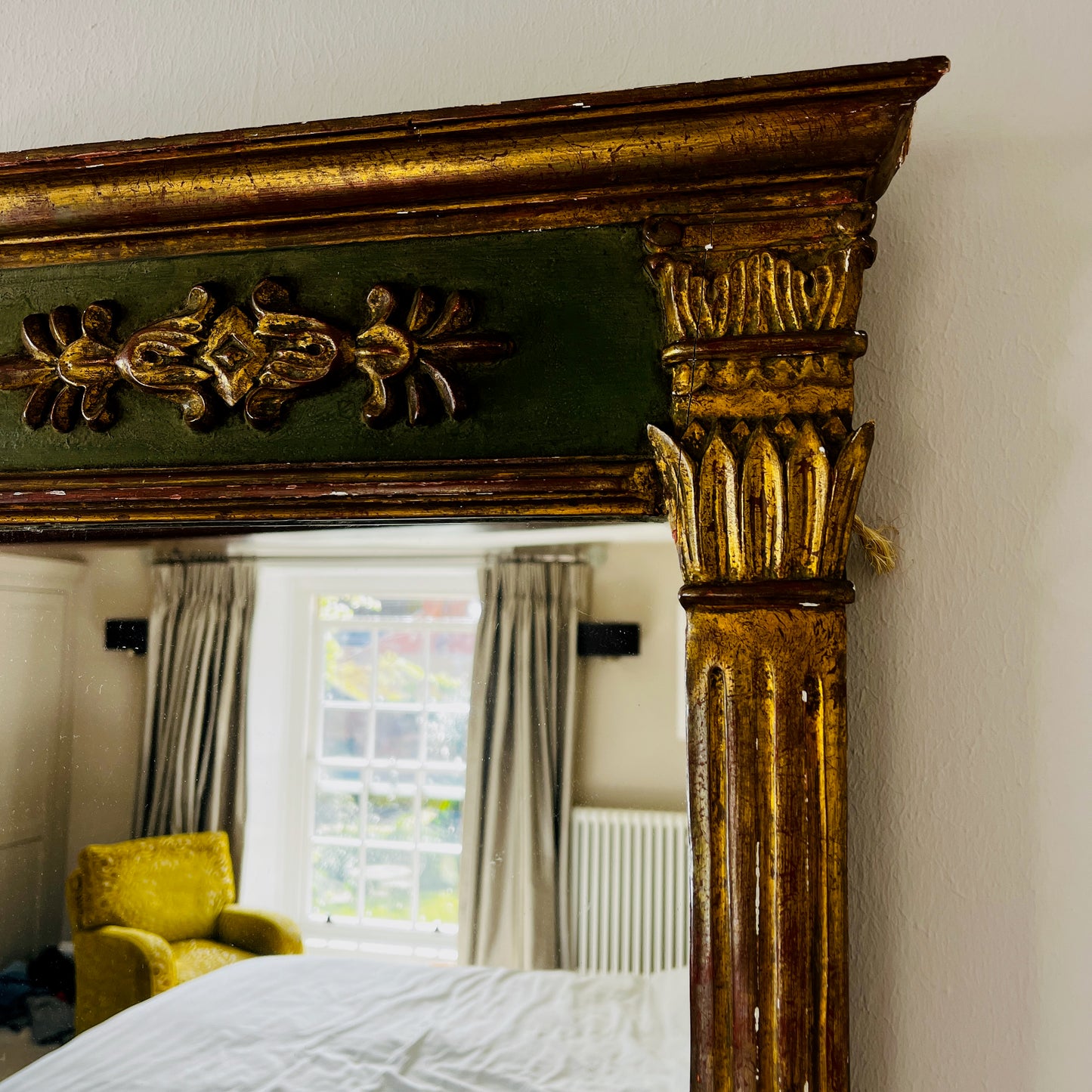 Antique French LouisXV! style carved giltwood and painted mirror