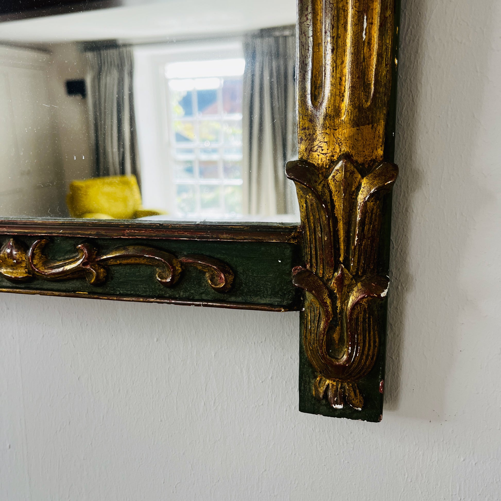 Antique French LouisXV! style carved giltwood and painted mirror