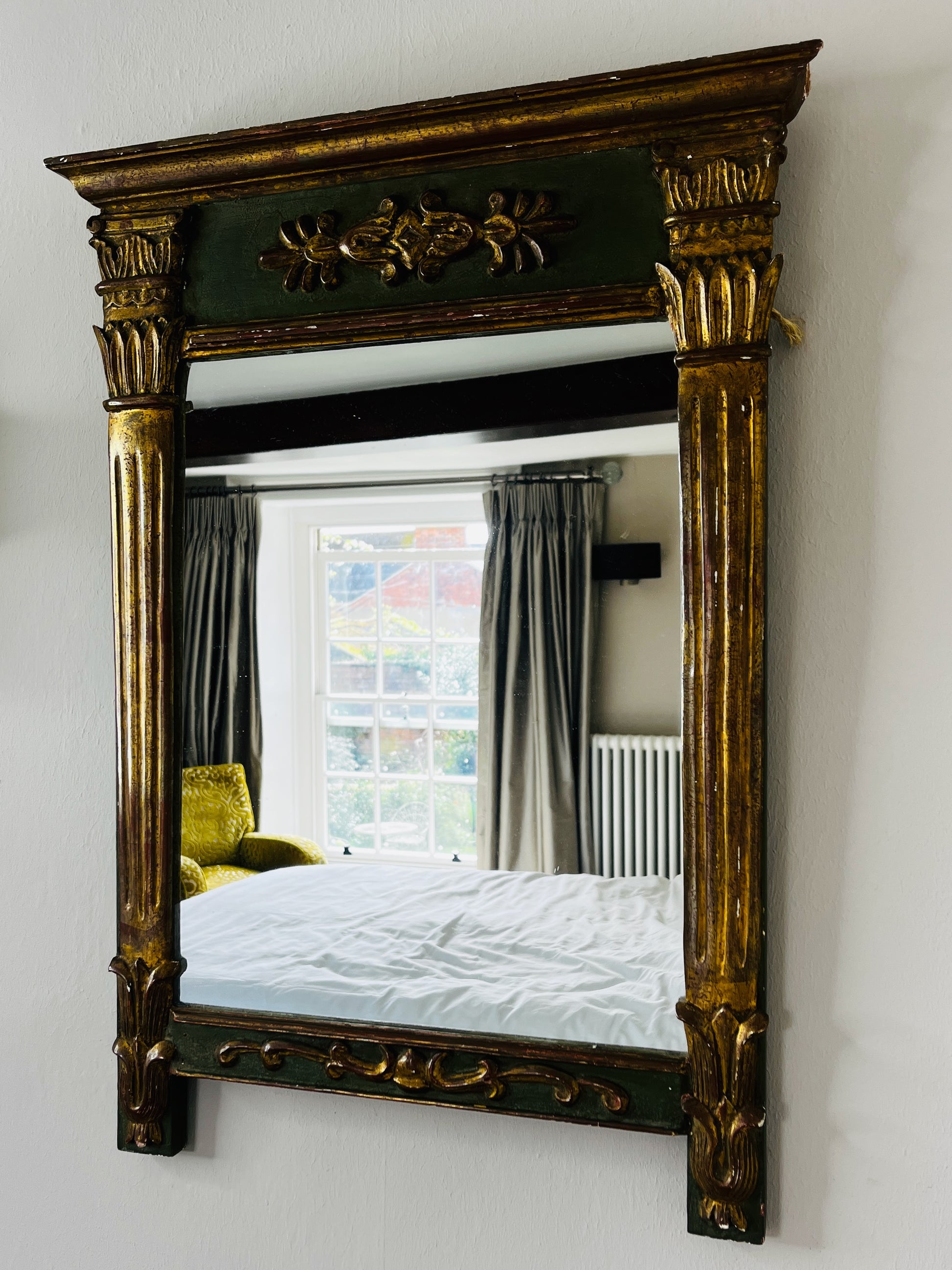 Antique French LouisXV! style carved giltwood and painted mirror