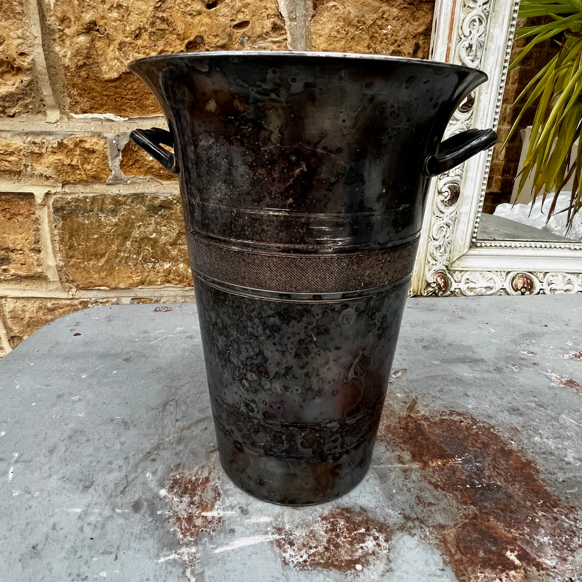 Vintage French silver-plated champagne bucket with a classic elegant design