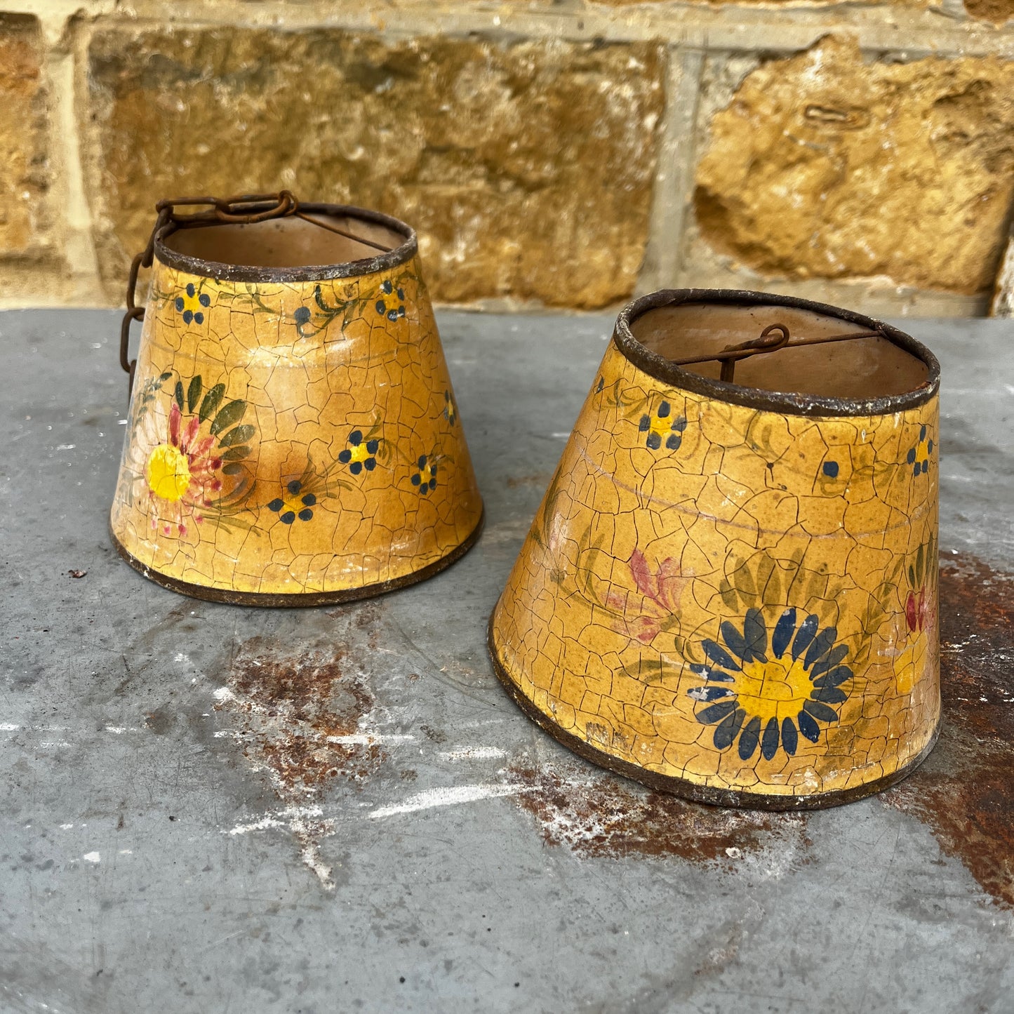 A Pair of Hand-Painted Vintage French Lamp Shades