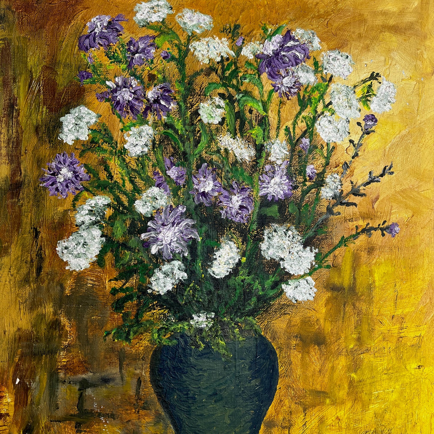 Vintage French Still Life - Purple & White Flowers