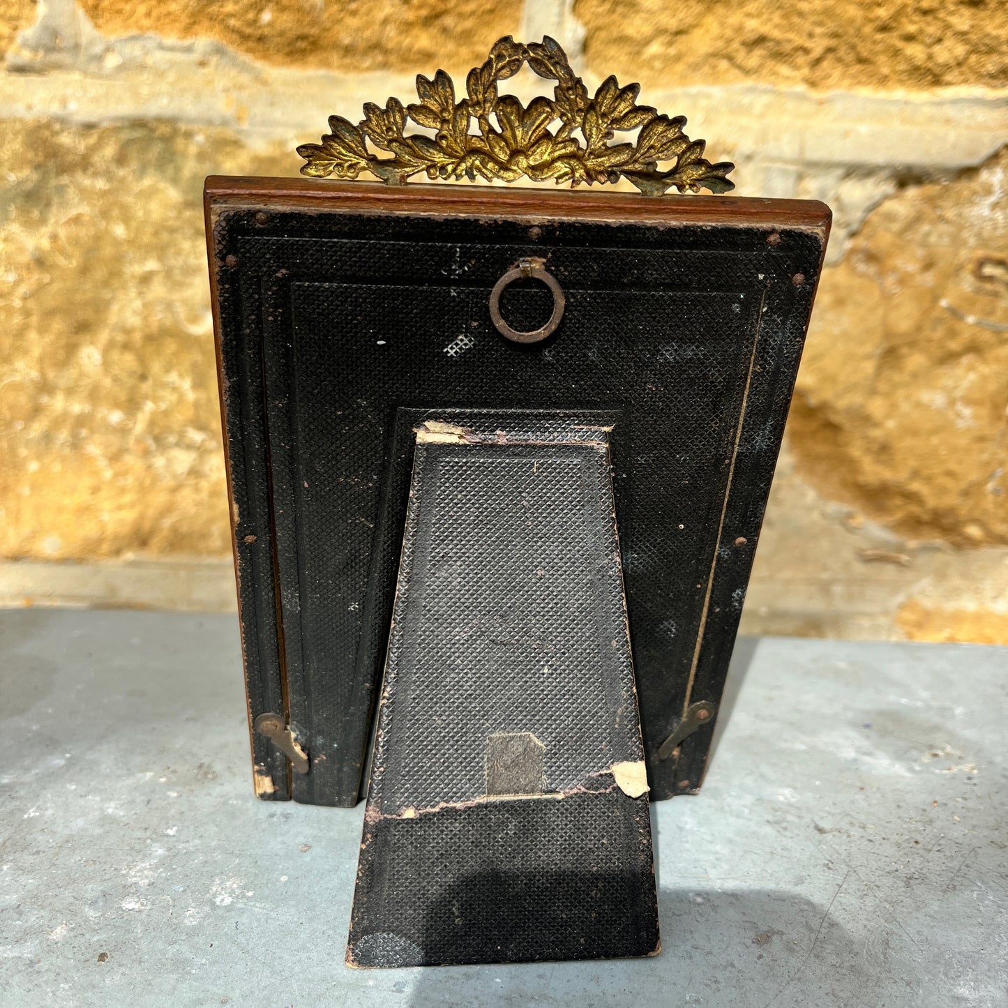 French vintage picture frames, both with silk interiors, and decorative frames; one wooden with delicate beading the other white with gold edging