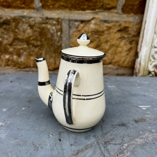 Cream-colored vintage French pot featuring delicate gilded detailing around the rim. The pot has a classic, rounded shape with a smooth glazed finish, reflecting elegant French country style.