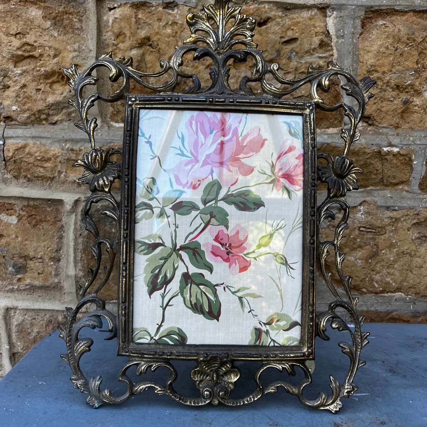 Vintage Ornate Brass-Toned Metal Picture Frame