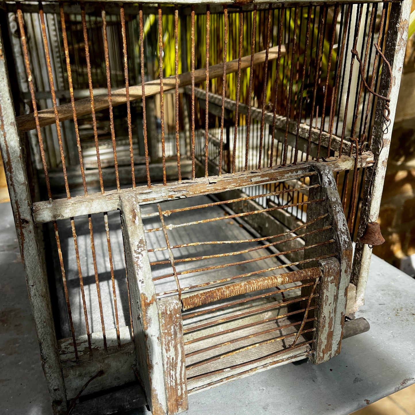 Large Vintage Metal & Wood Arched-Top Birdcage