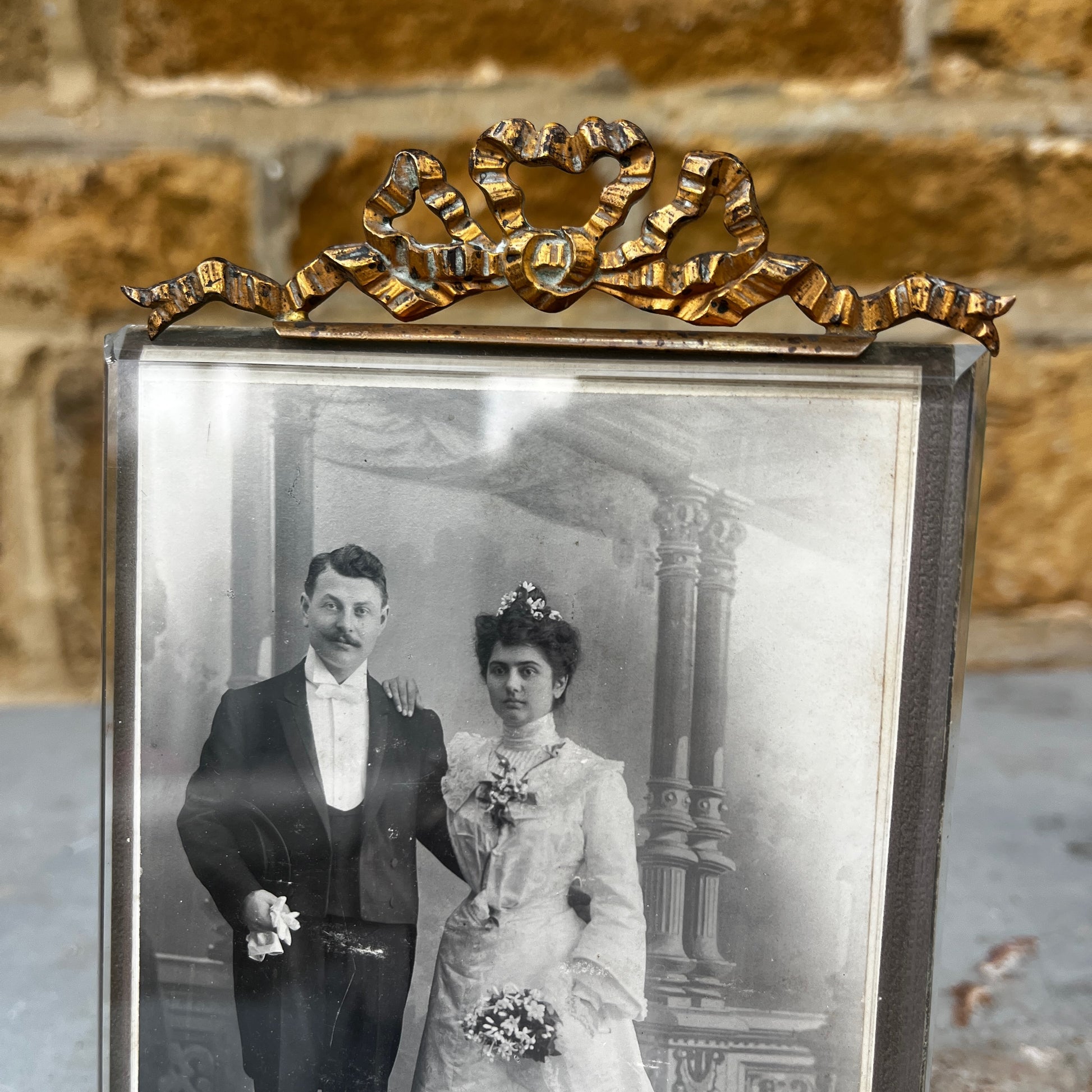 Antique French bevelled glass photo frame with an elegant vintage design and decorative detailing