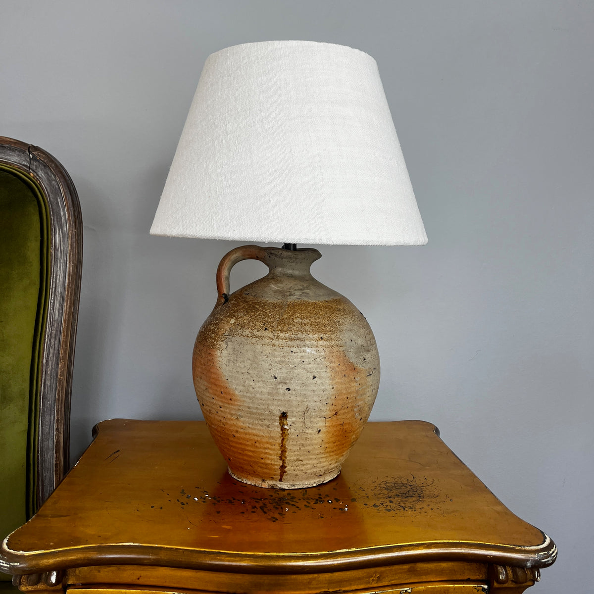 Medium Sized Hand-Made Vintage French Olive Oil Table Lamp