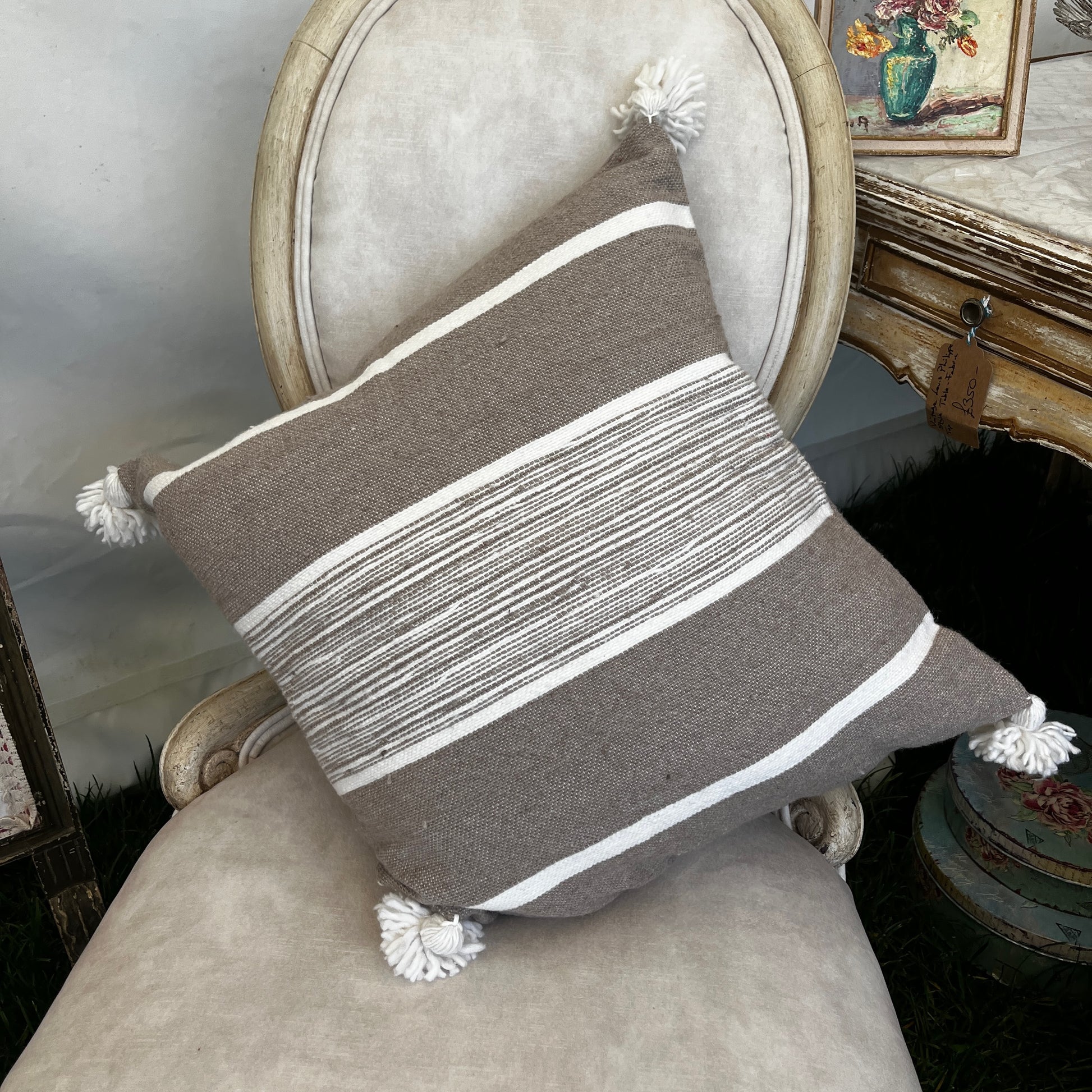 Large Moroccan wool cushion cover with  stripe detail and feather insert