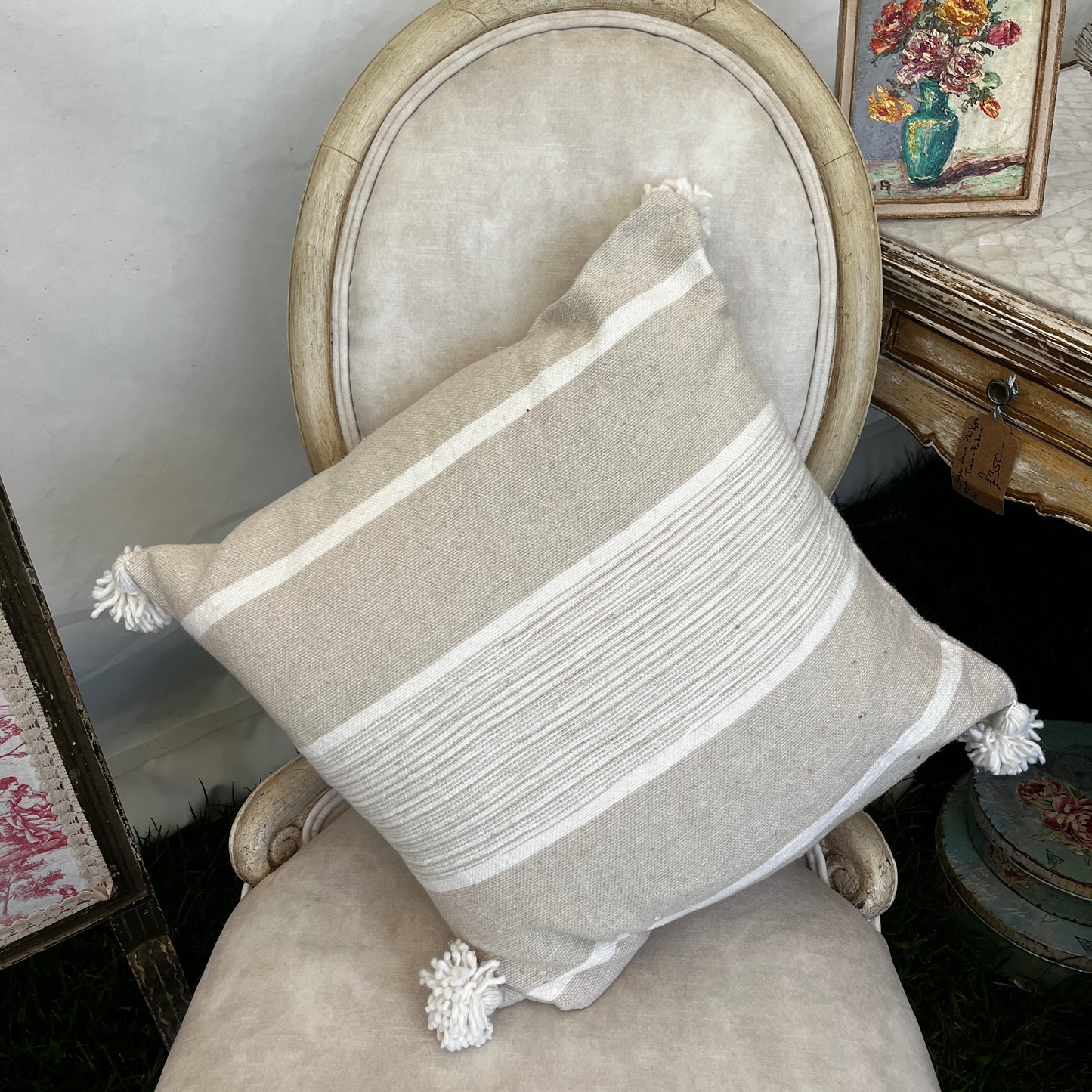 Large Moroccan wool cushion cover with  stripe detail and feather insert