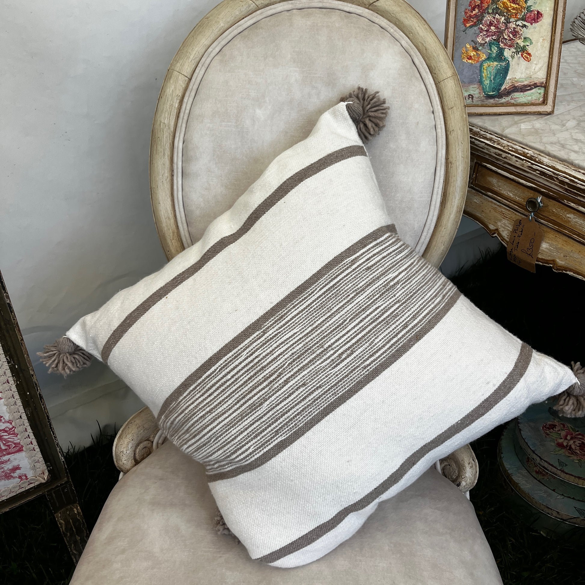 Large Moroccan wool cushion cover with  stripe detail and feather insert