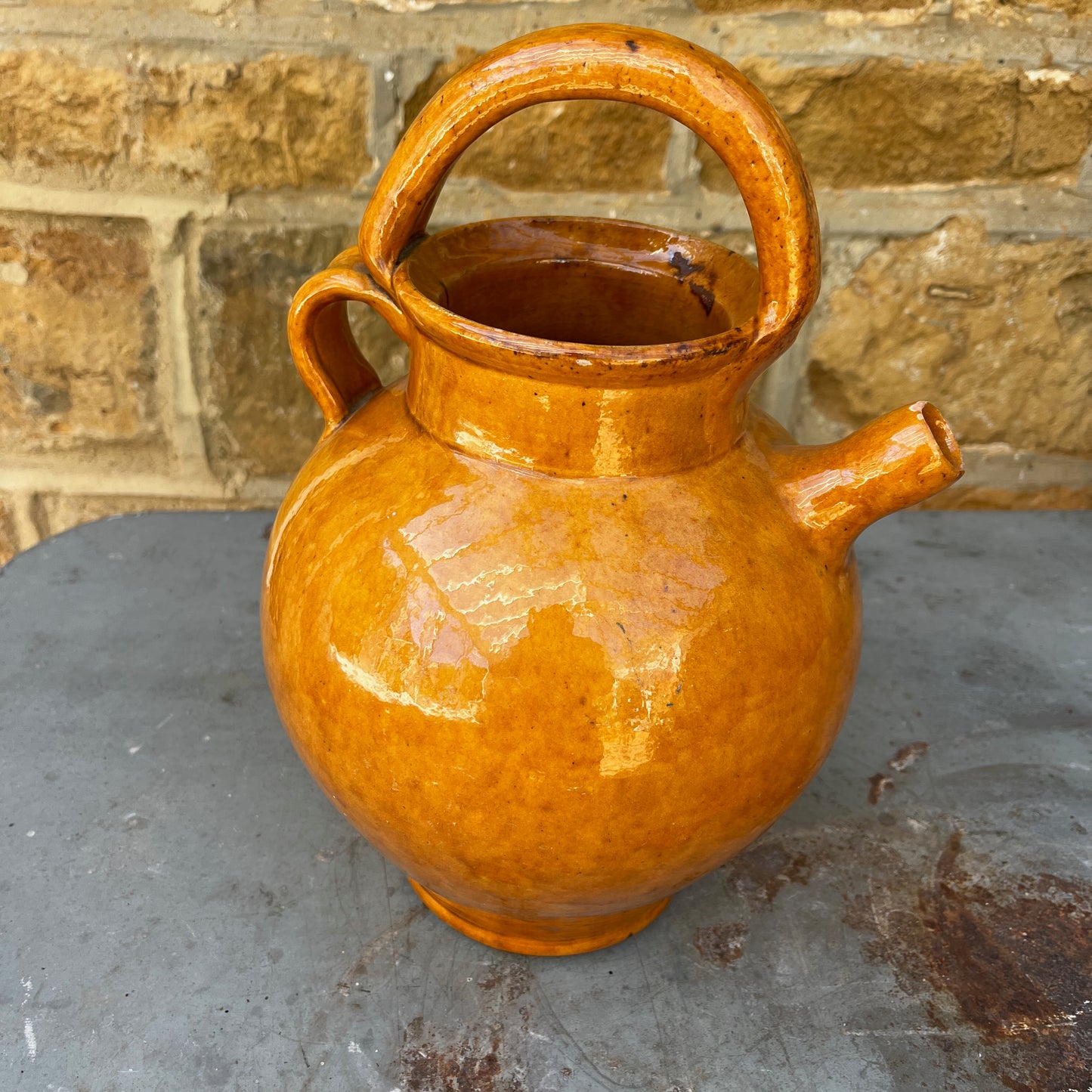 Amber Glazed Pottery Vase with Impressed Owens Pottery Mark