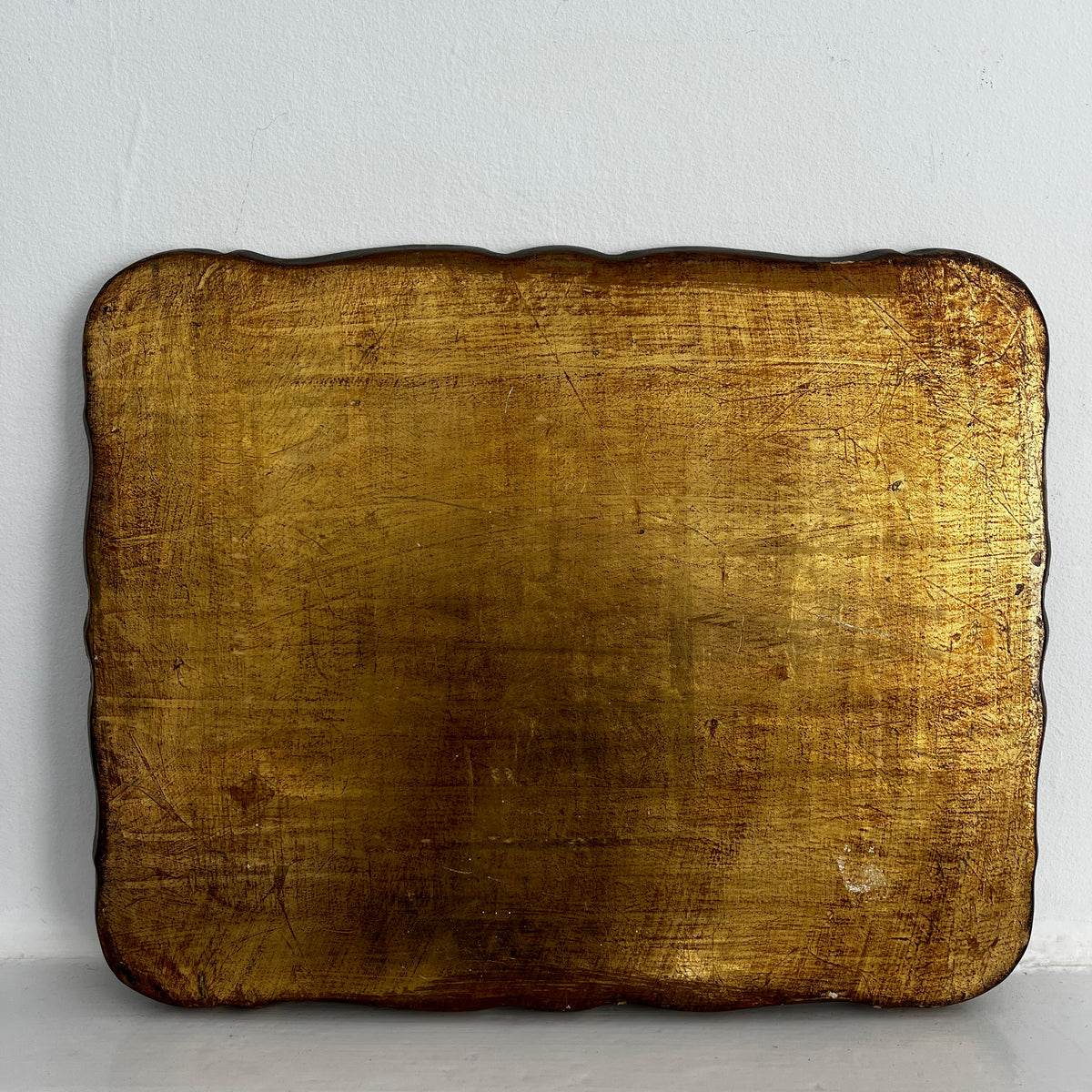 Large Vintage Florentine Gilt Wood Tray with Hand-Painted Pink & Gold Detailing