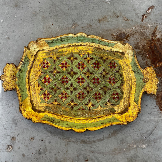 Small Florentine tray with green, red and gold detail