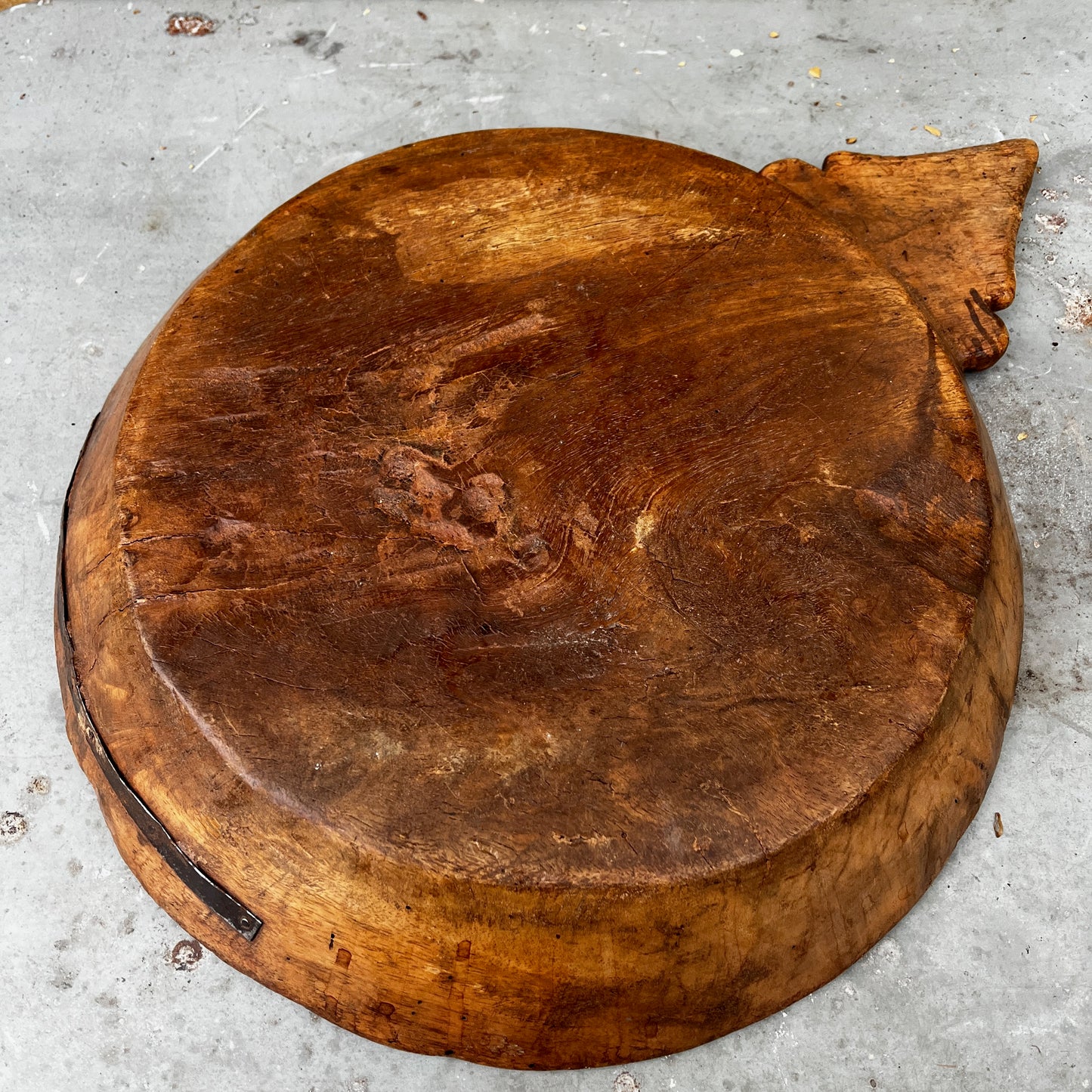 Rustic Hand-carved Wooden Bowl with a Decorative Handle
