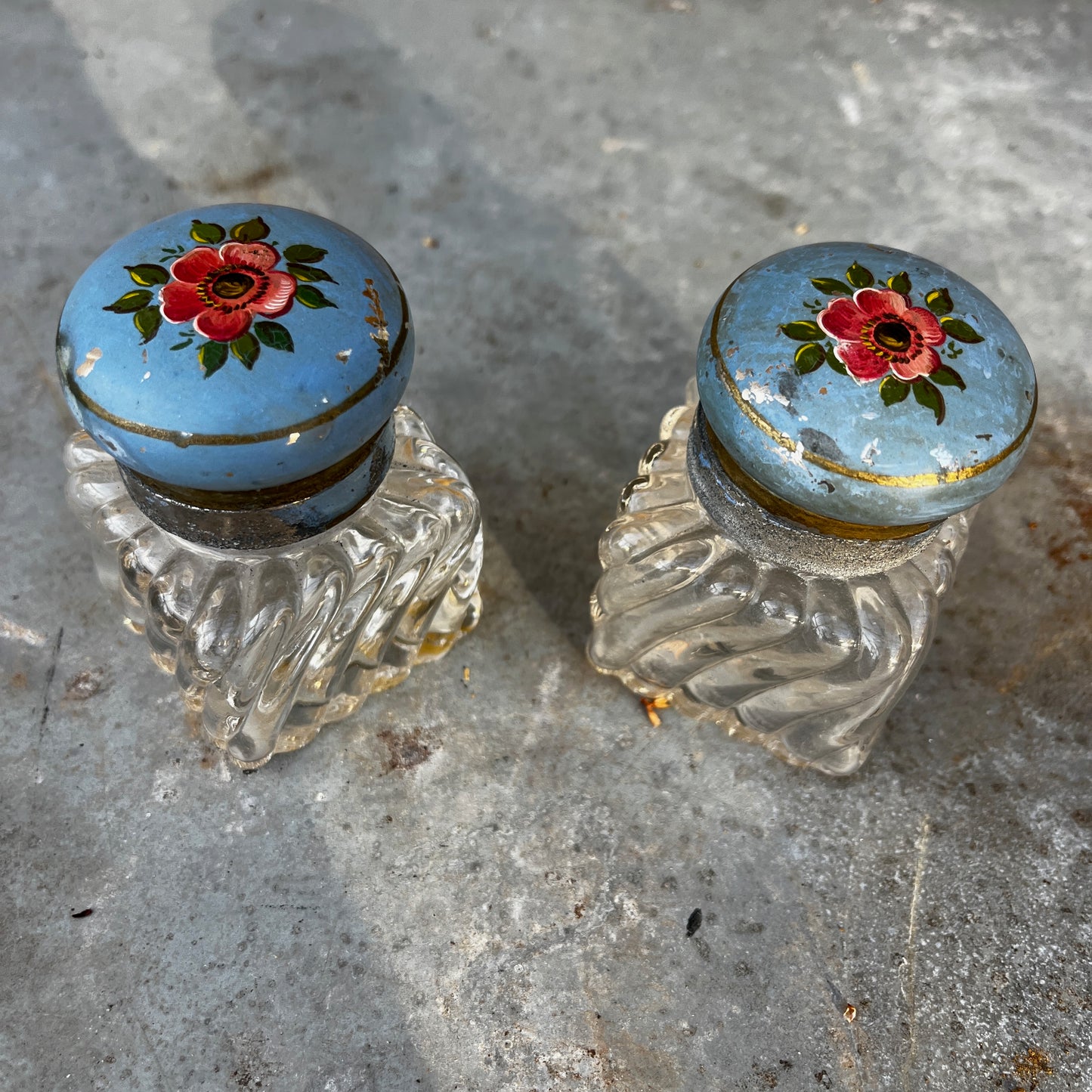Vintage Tole Ware Ink Set with Two Glass Ink Bottles