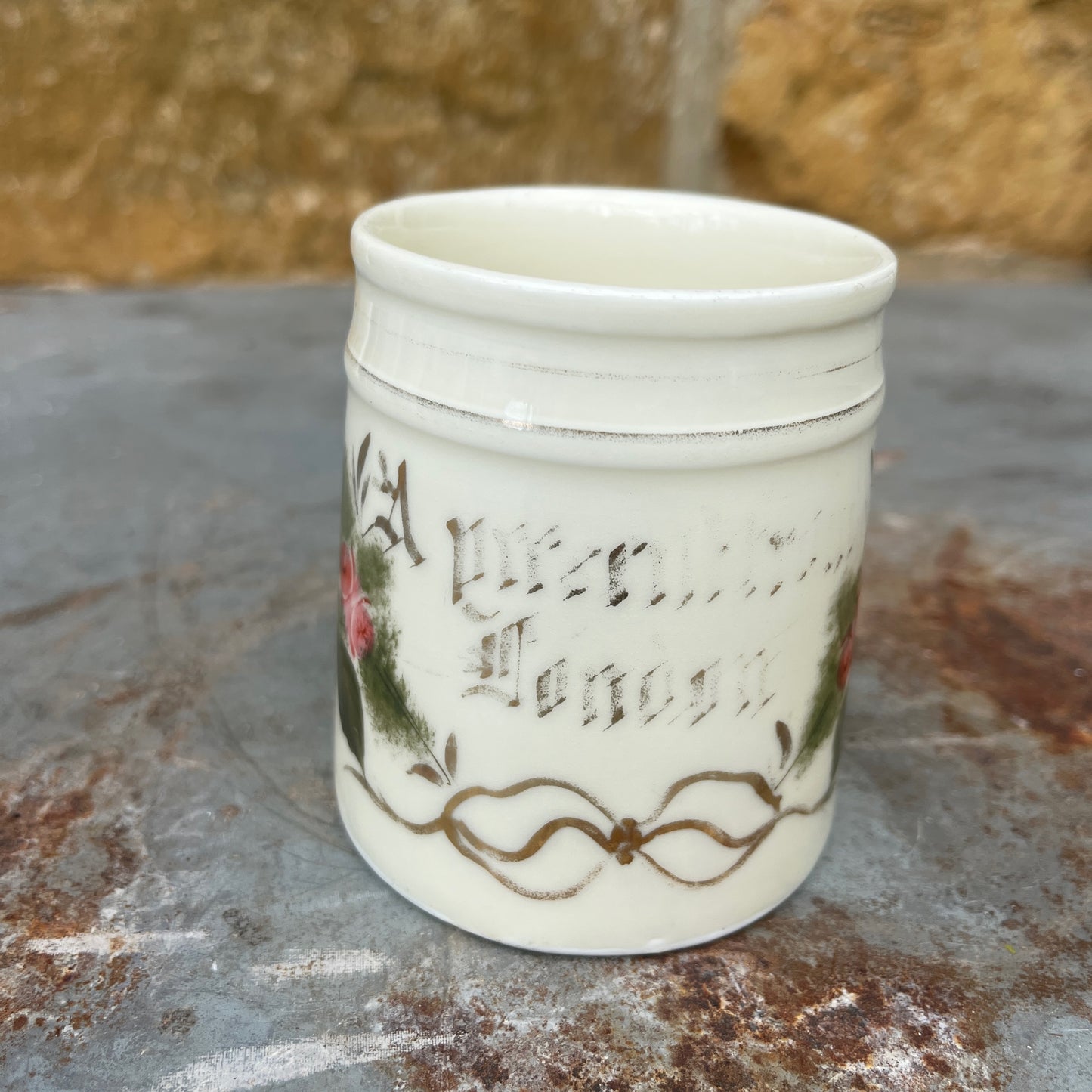 Vintage Sponnerberg Porcelain Mug with Hand-Painted Pink Roses