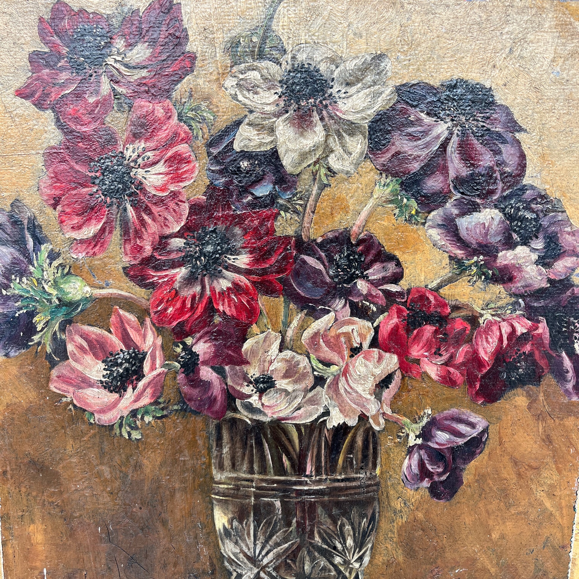 Vase with flowers on a textured brown background