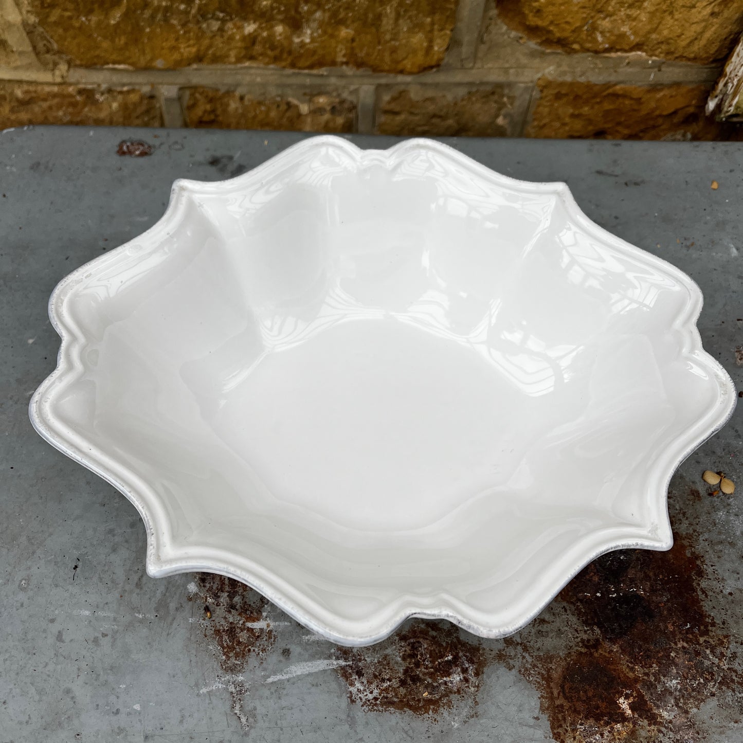 Vintage White Fluted Bowl on Four Legs