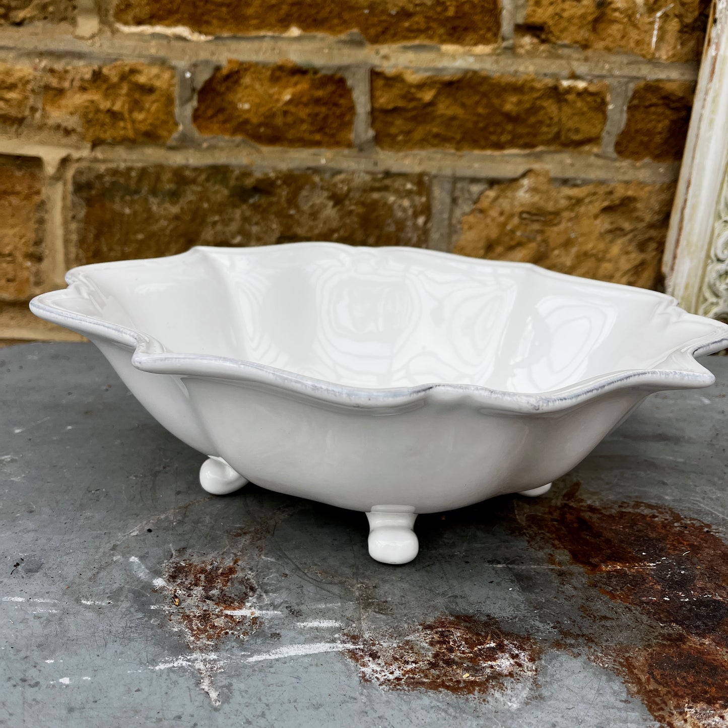 Vintage White Fluted Bowl on Four Legs