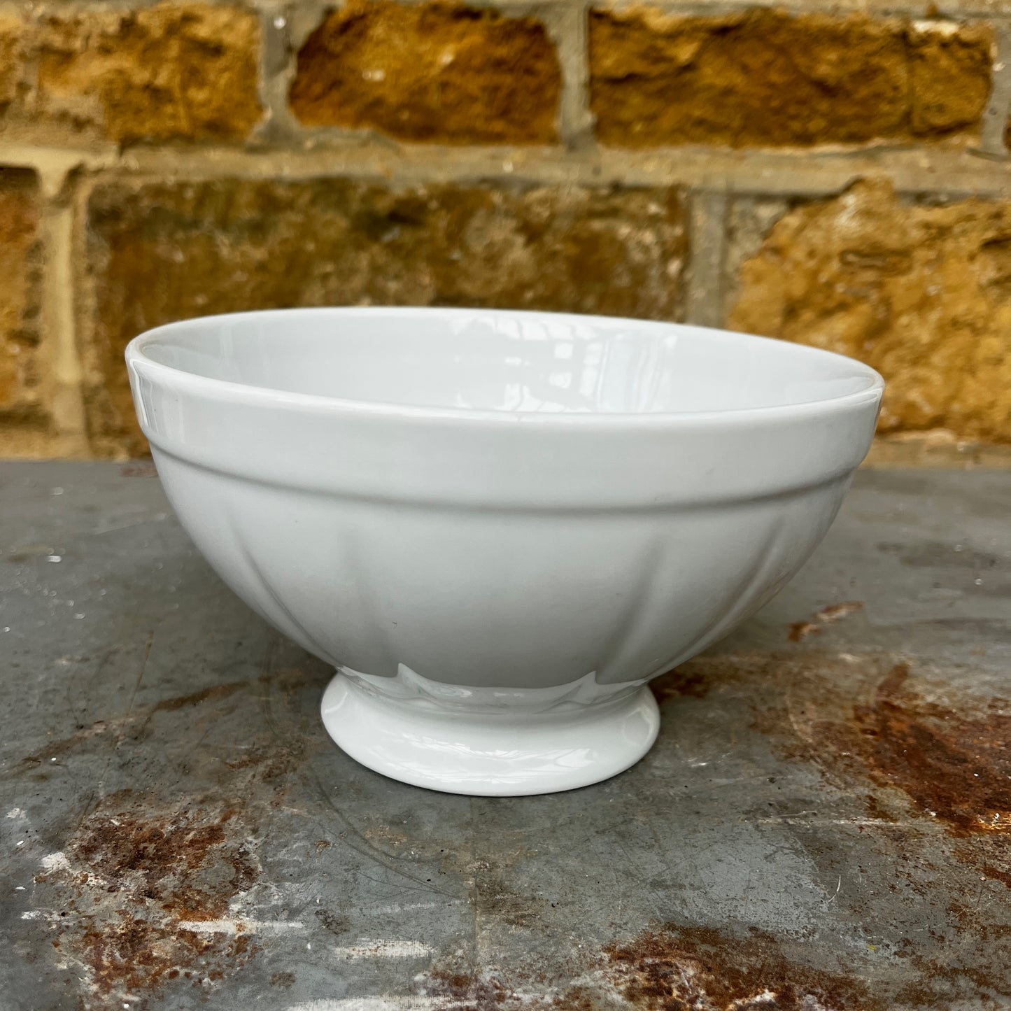 Small Vintage Ribbed Ceramic Cafe au Lait Bowl by Apilco
