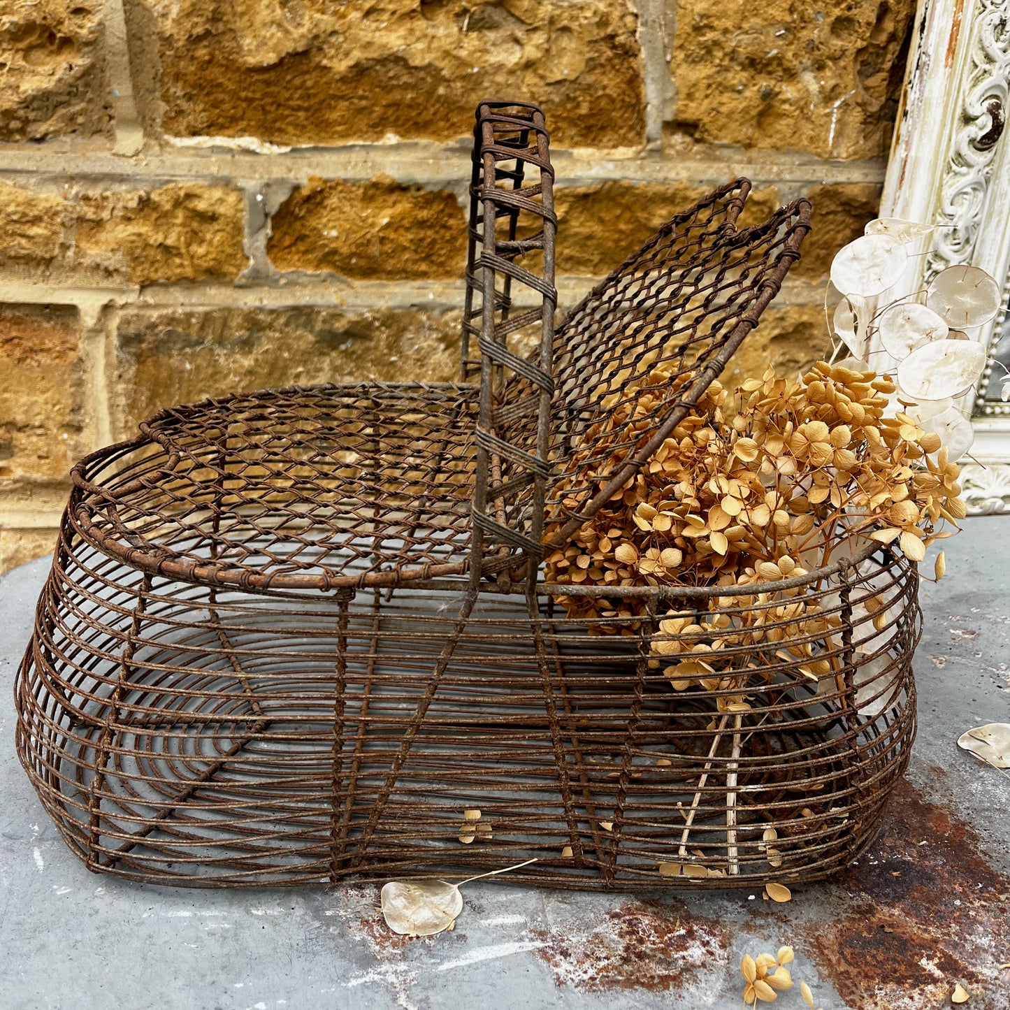 Vintage French Wire Basket with Lid