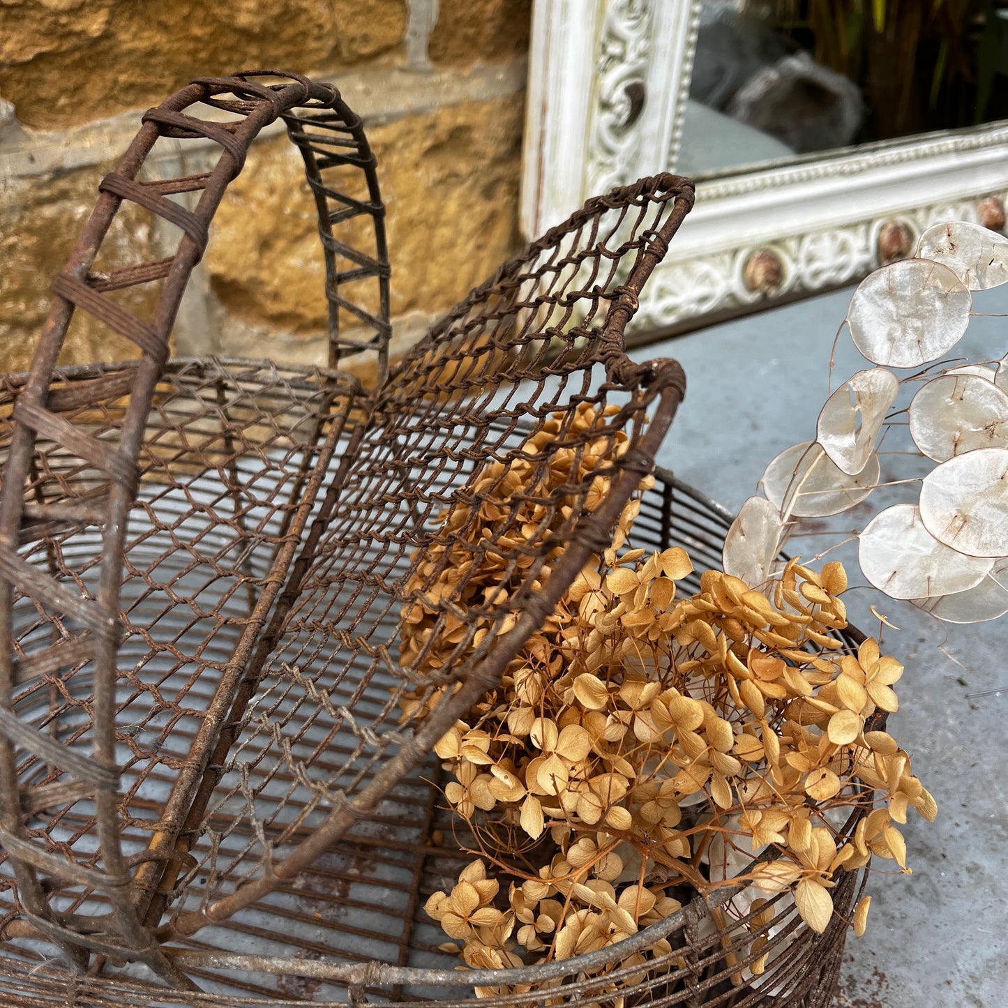 Vintage French Wire Basket with Lid