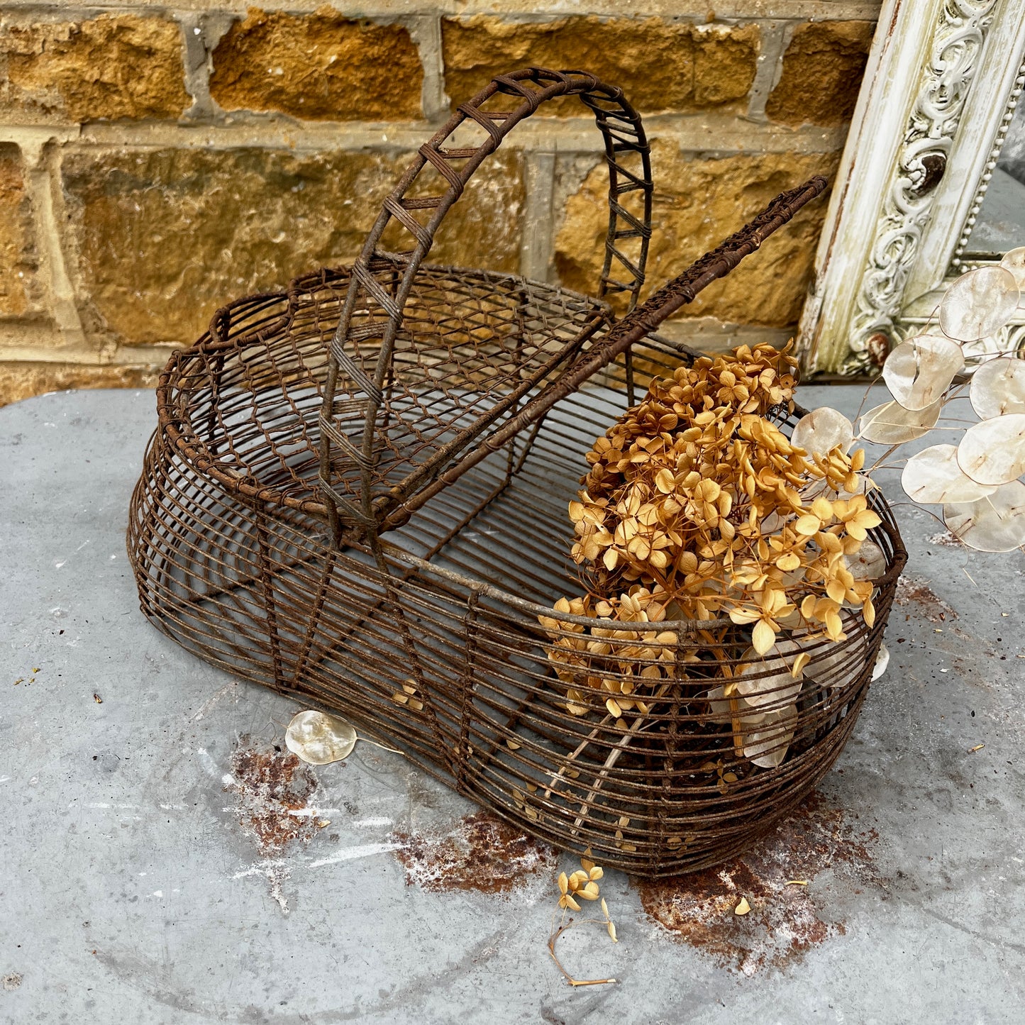 Vintage French Wire Basket with Lid
