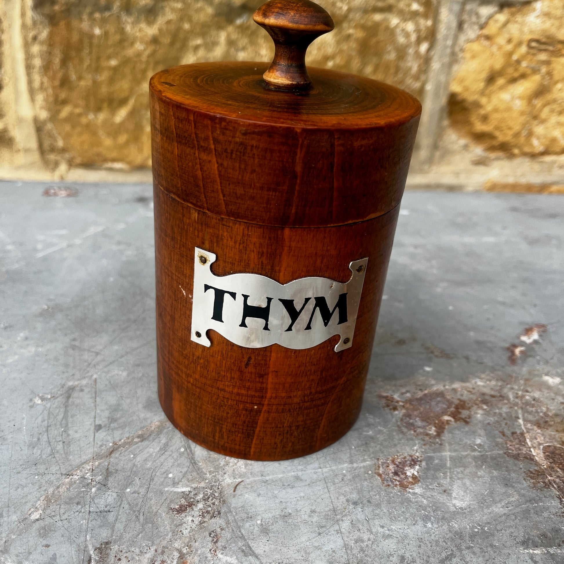 Vintage French kitchen storage containers from the 1940s–50s, featuring Wooden design with labeled fronts and a charming retro farmhouse style.