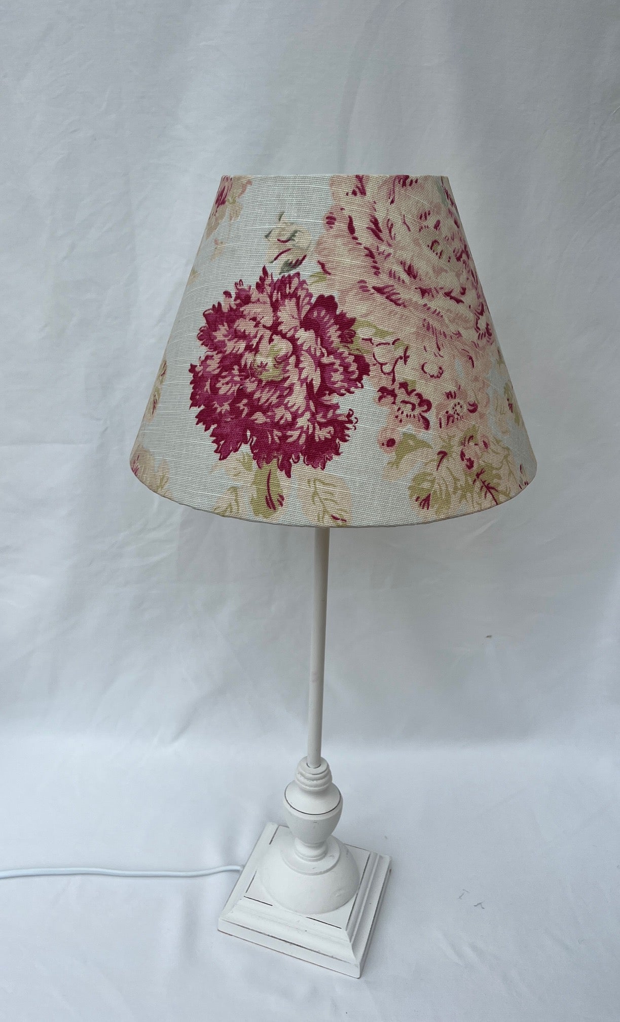 Vintage  French antique fabric lamp shade  on a contemporary white base