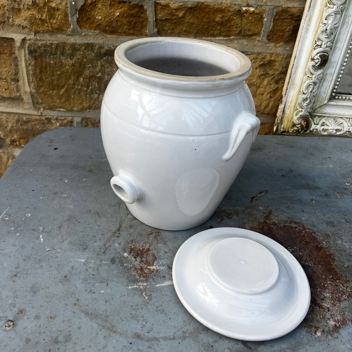 Vintage French Ceramic Fermentation Crock with Lid