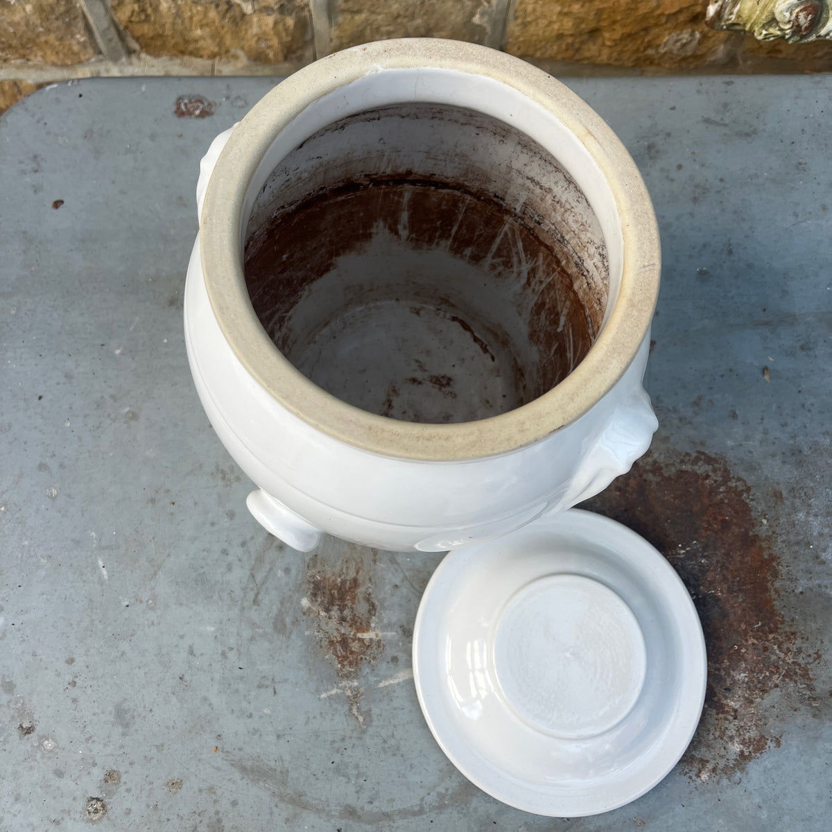 Vintage French Ceramic Fermentation Crock with Lid